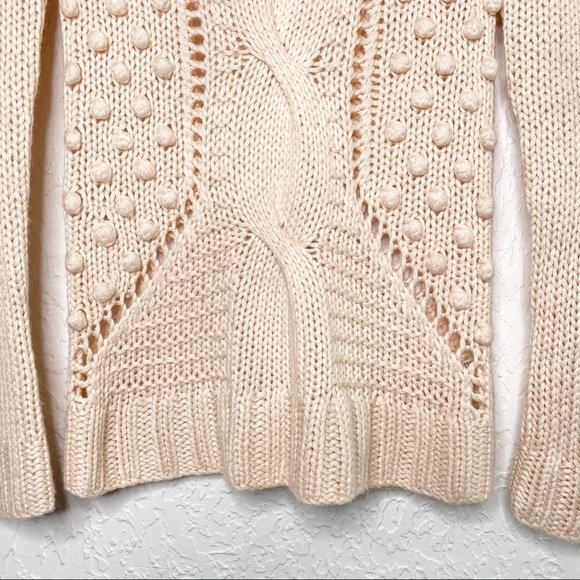 Charlotte Tarantola pompon Pink Wool Blend cable Open Knit Sweater Size XS - Picture 3 of 10